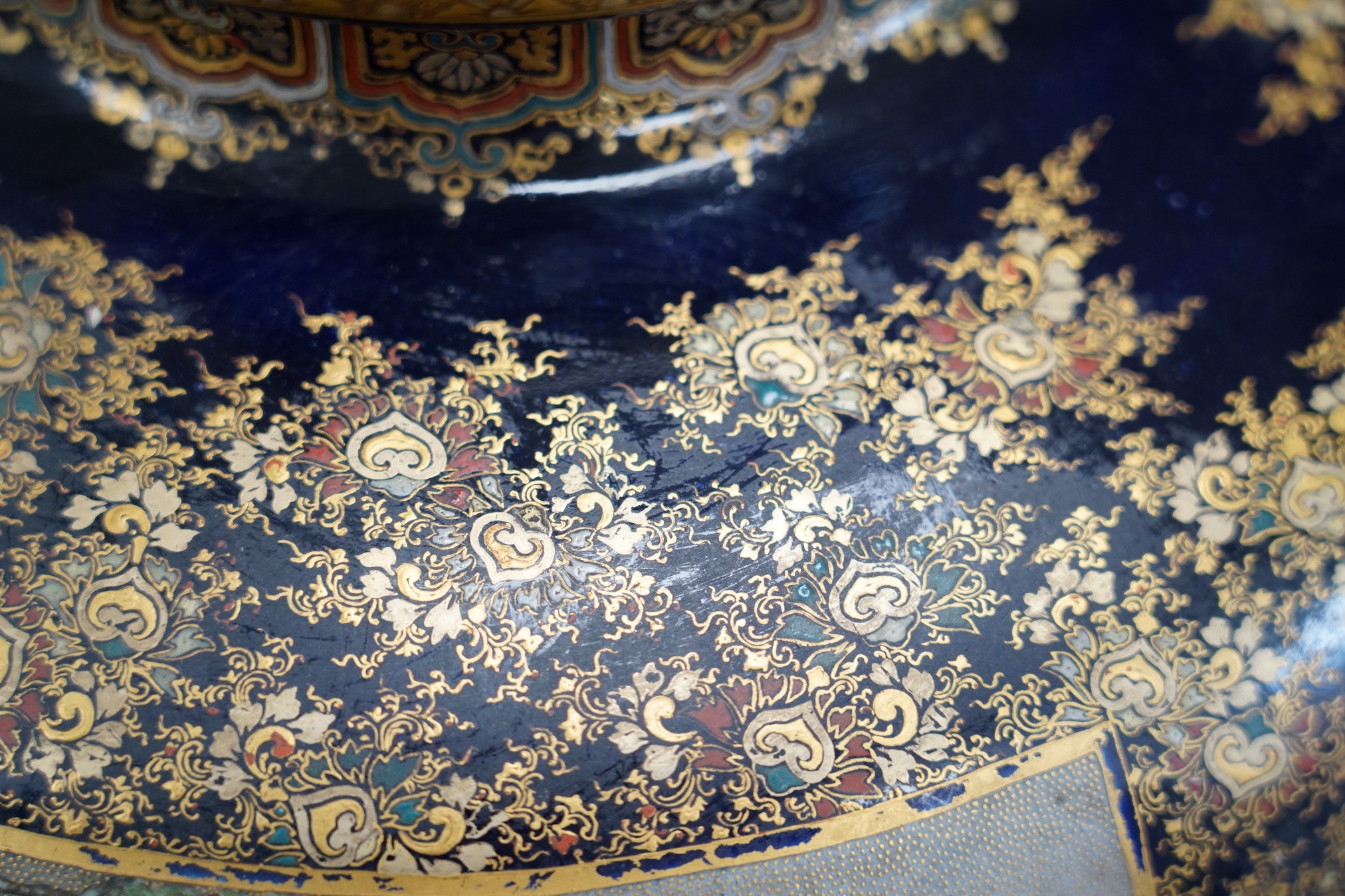 An exhibition size Japanese Satsuma pottery vase, by Kinkozan, Meiji period, star crack to one side